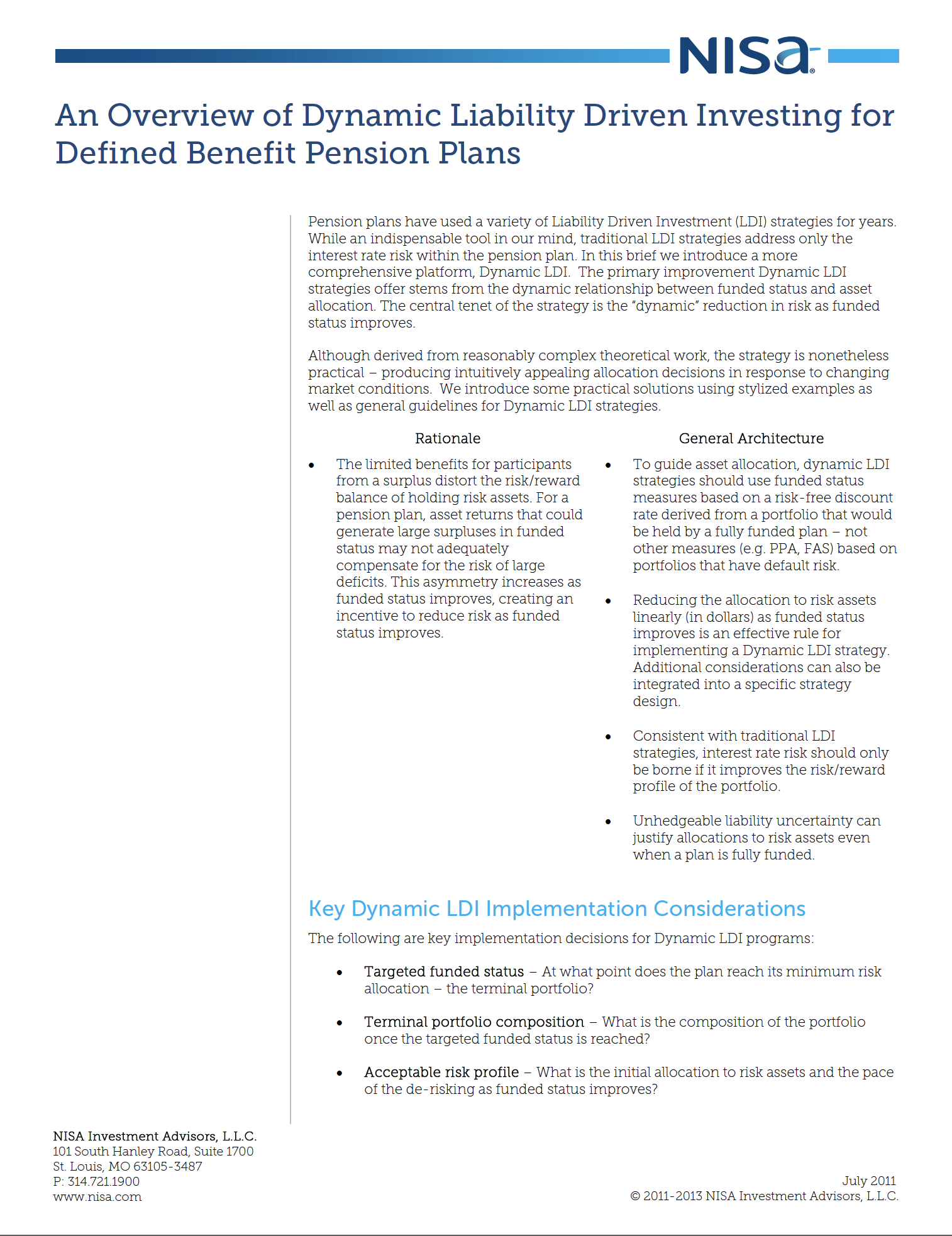 NISA Dynamic Liability Driven Investing