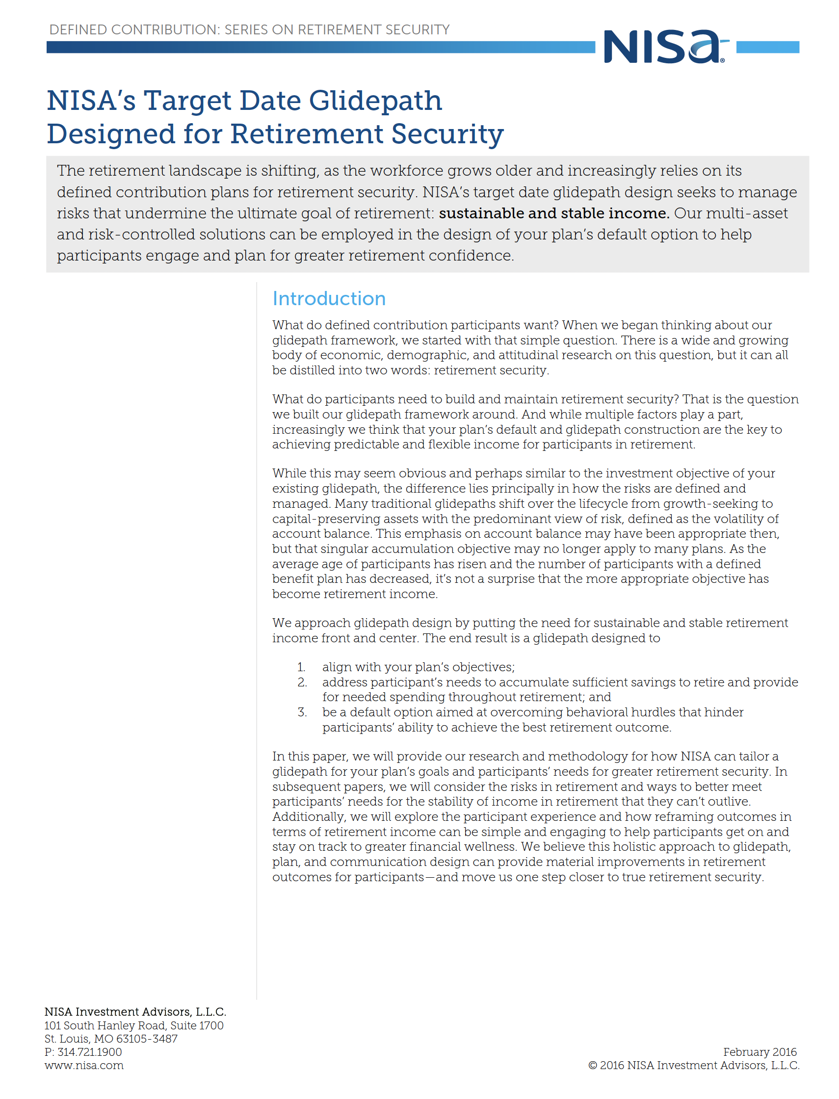 Target Date Glidepath Designed for Retirement Security