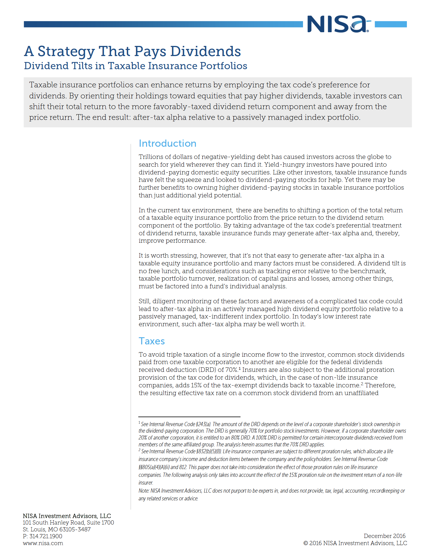 NISA A Strategy That Pays Dividends Dividend Tilts in Taxable Insurance Portfolios