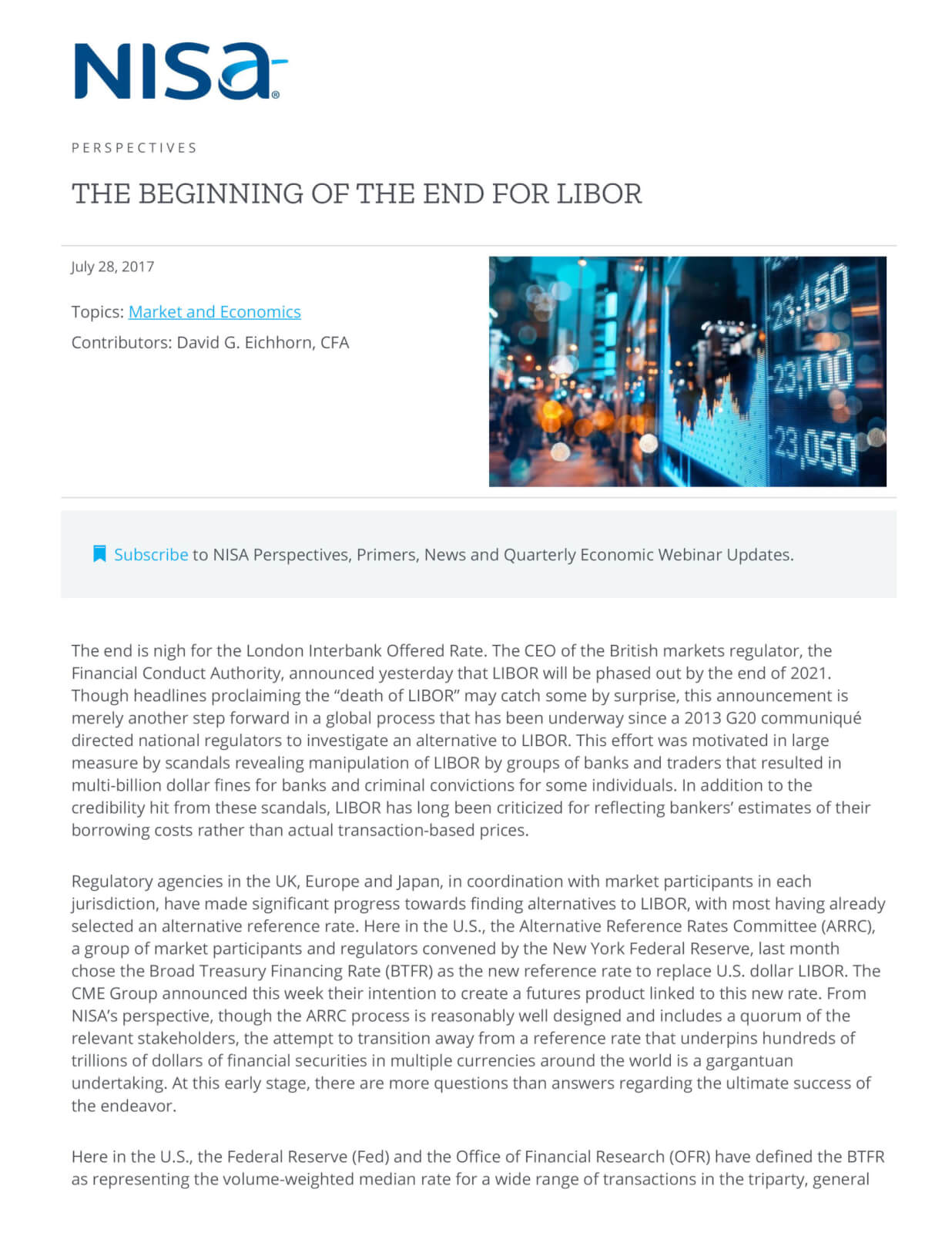 The Beginning of the End for LIBOR NISA Investment Advisors, LLC