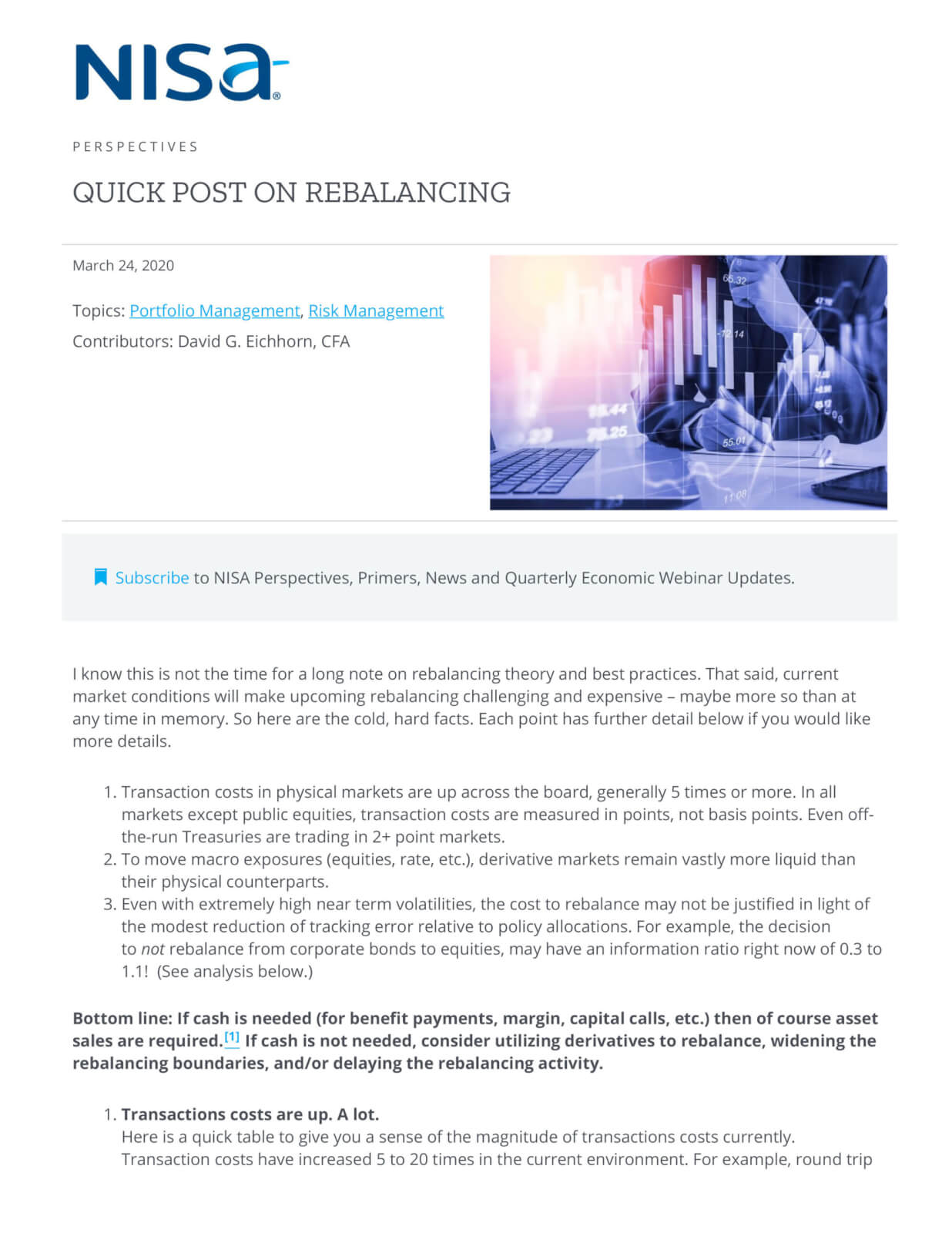 Quick Post on Rebalancing NISA Investment Advisors, LLC