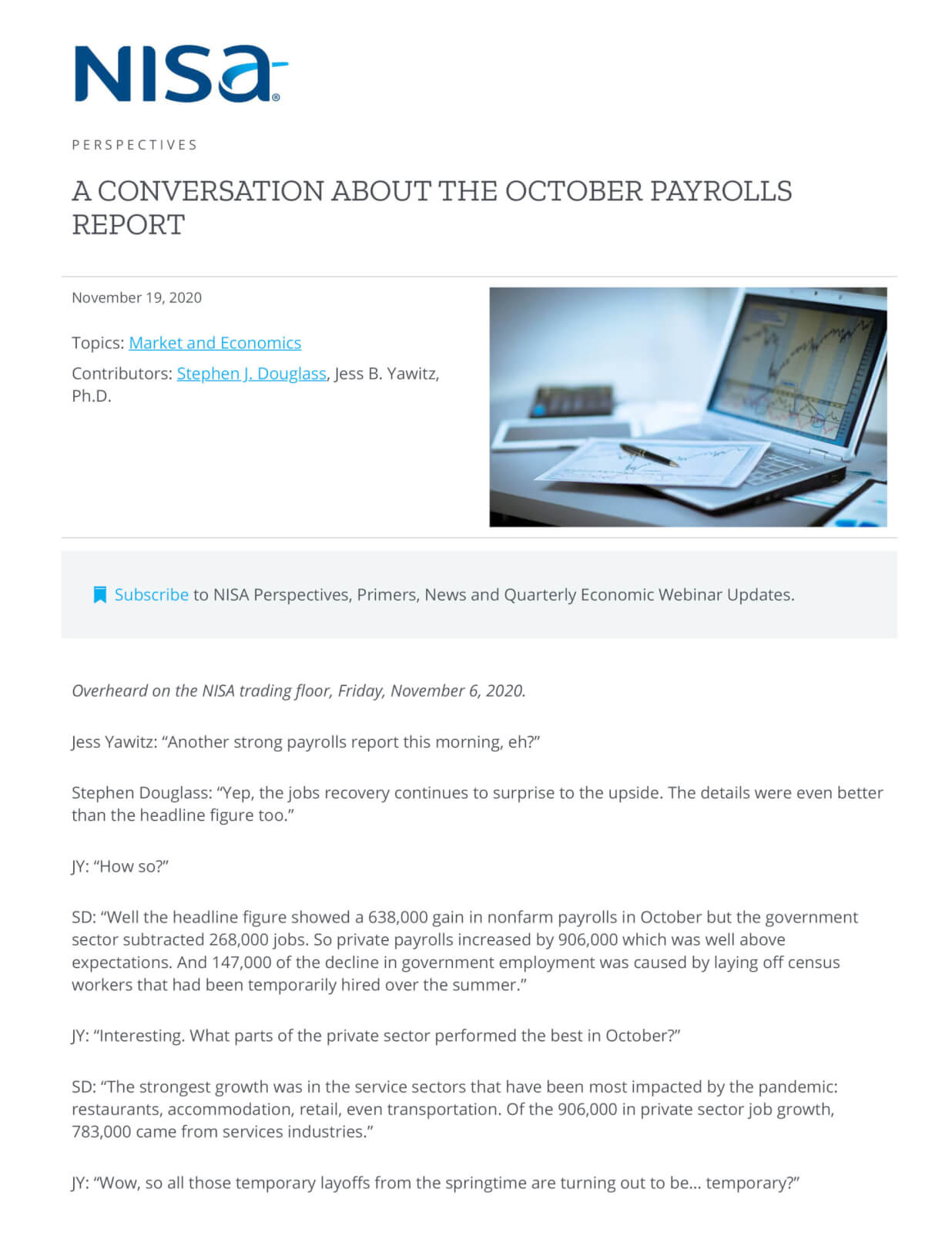 A Conversation About The October Payrolls Report NISA Investment Advisors, LLC