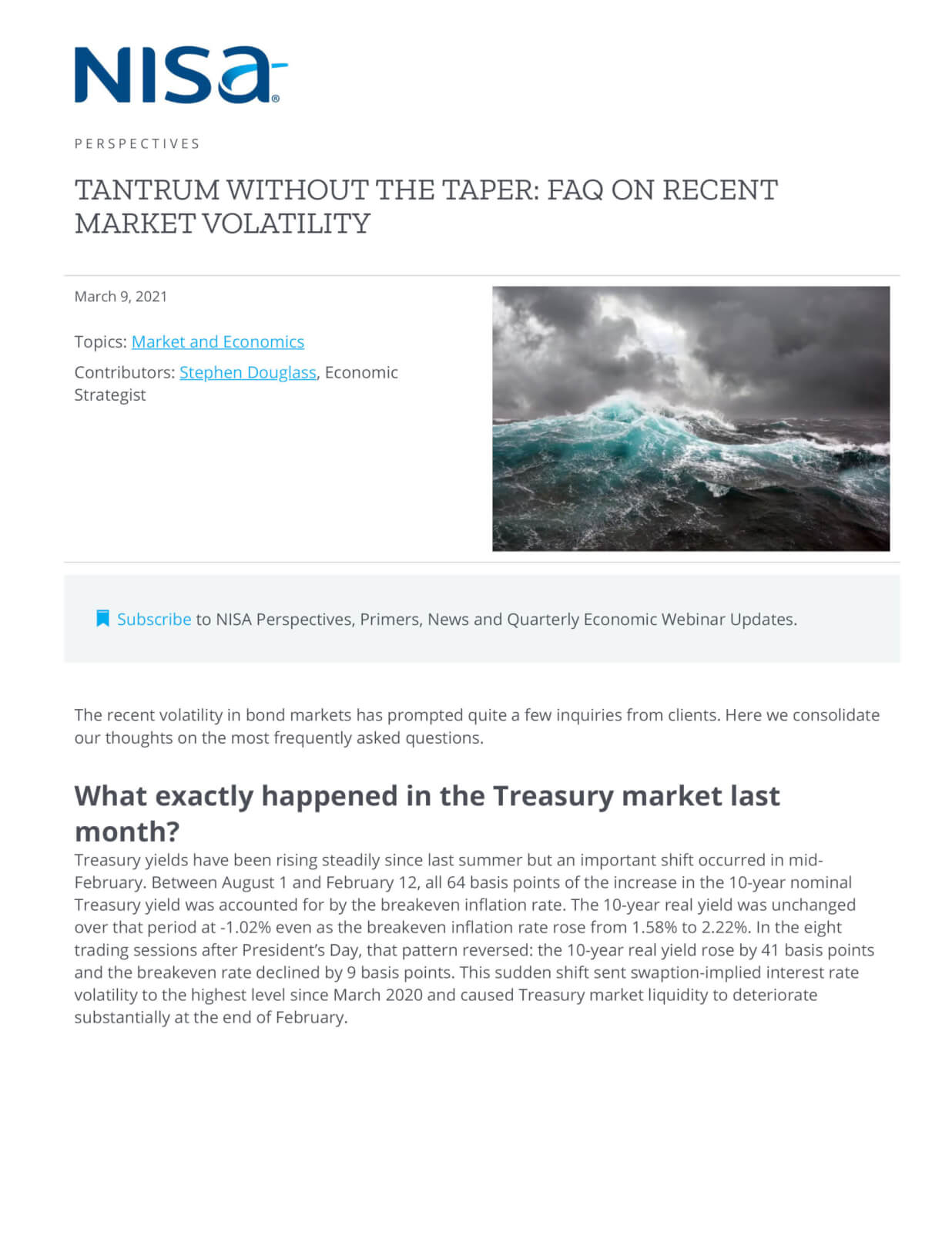 Tantrum Without the Taper FAQ on Recent Market Volatility NISA Investment Advisors, LLC