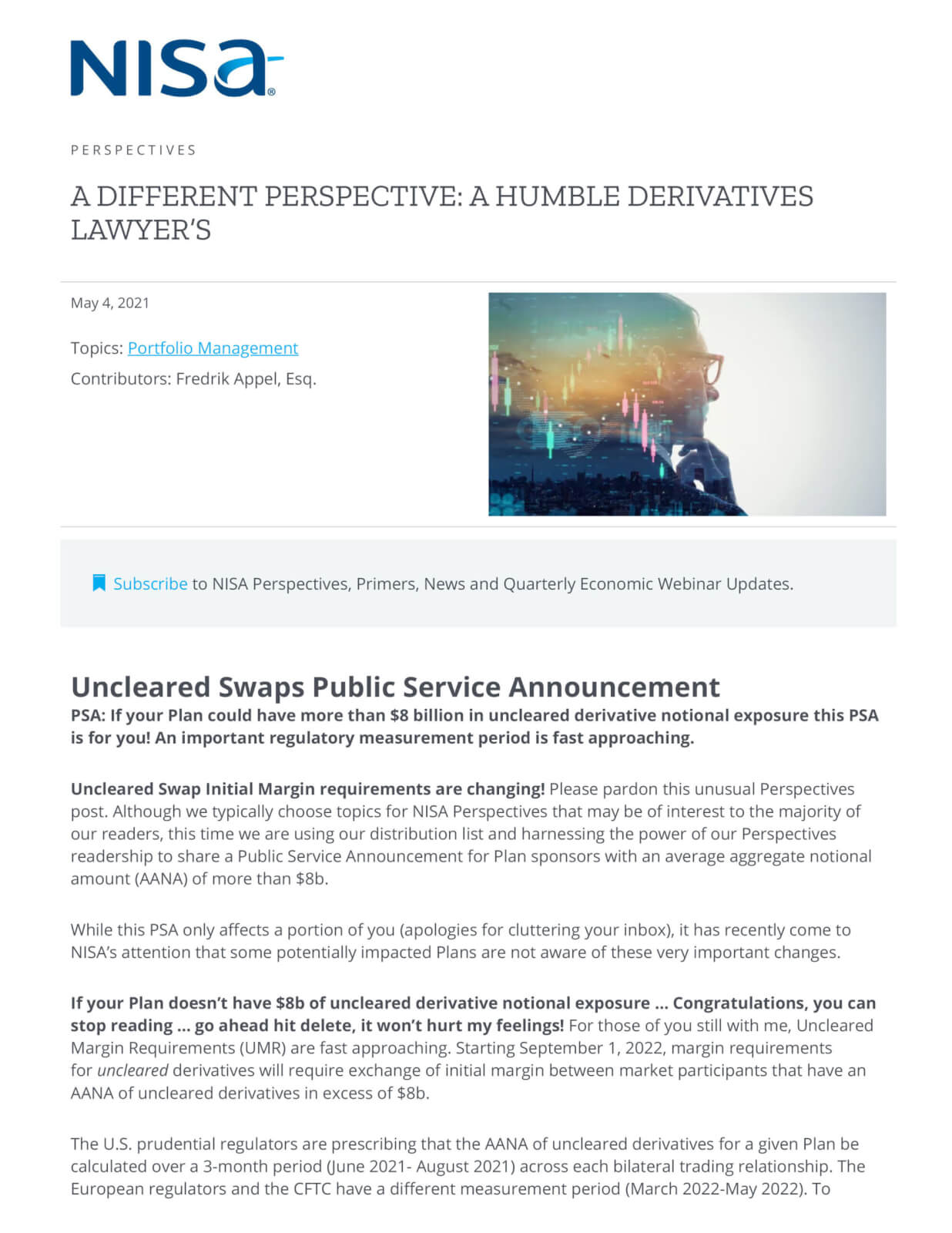 A Different Perspective A Humble Derivatives Lawyer’s NISA Investment Advisors, LLC