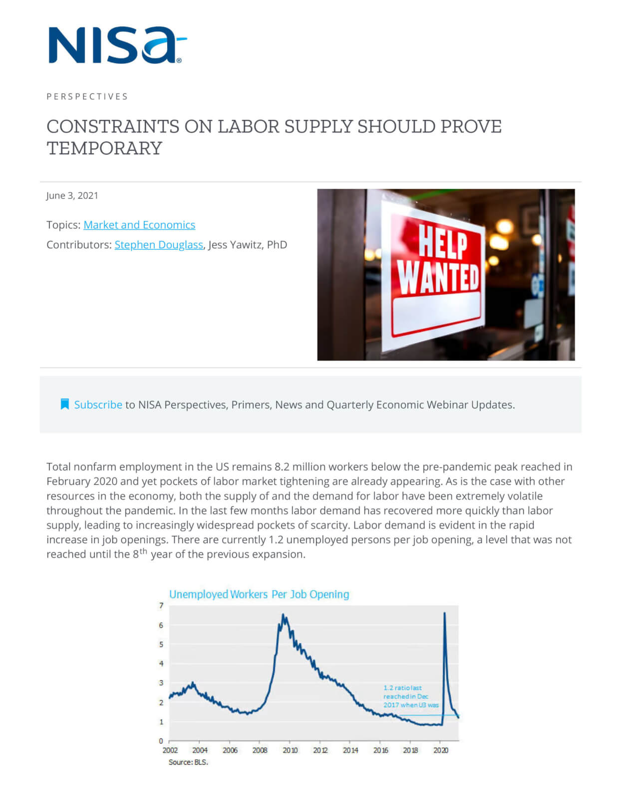 Constraints on Labor Supply Should Prove Temporary  | NISA