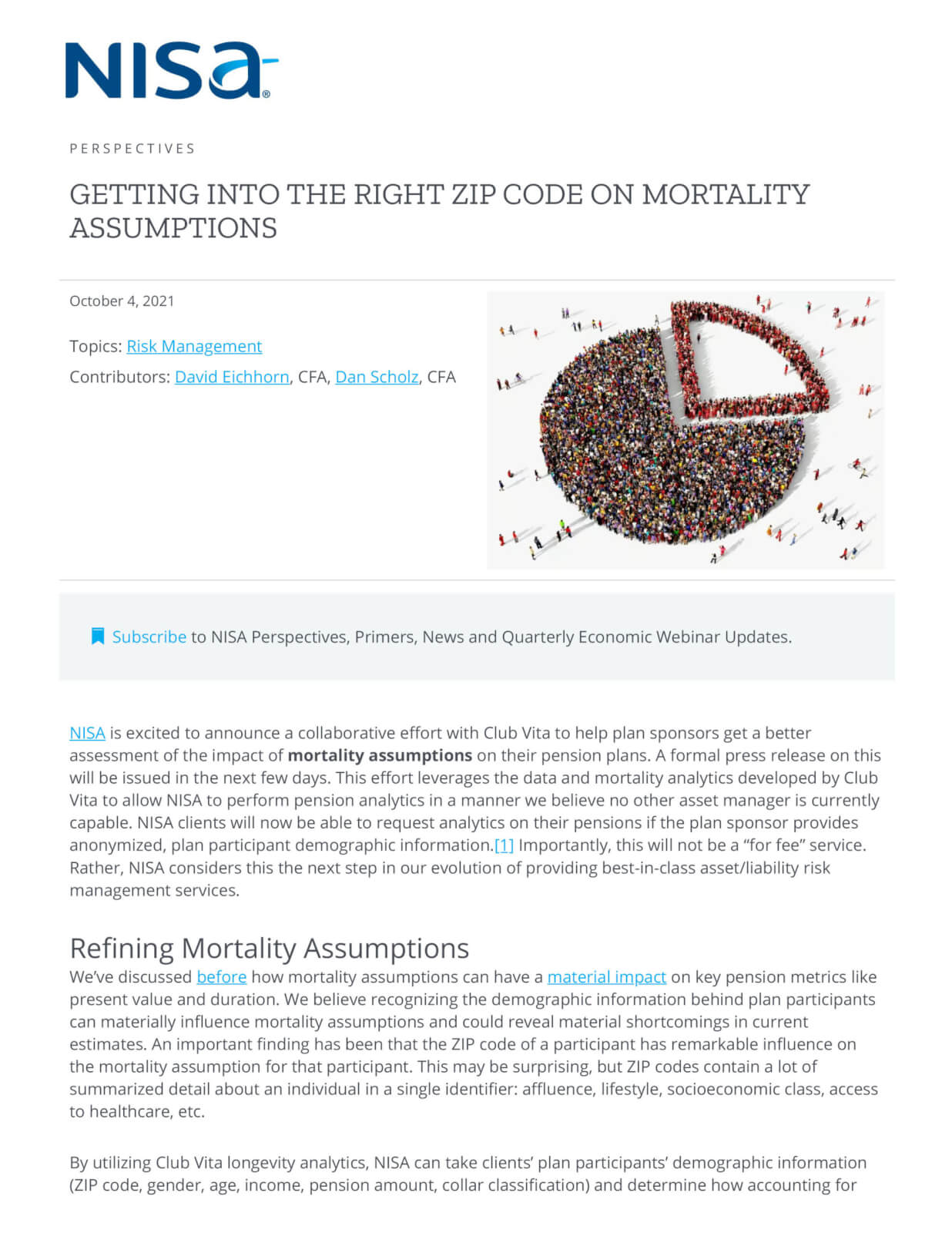 Getting Into The Right ZIP Code On Mortality Assumptions NISA Investment Advisors LLC