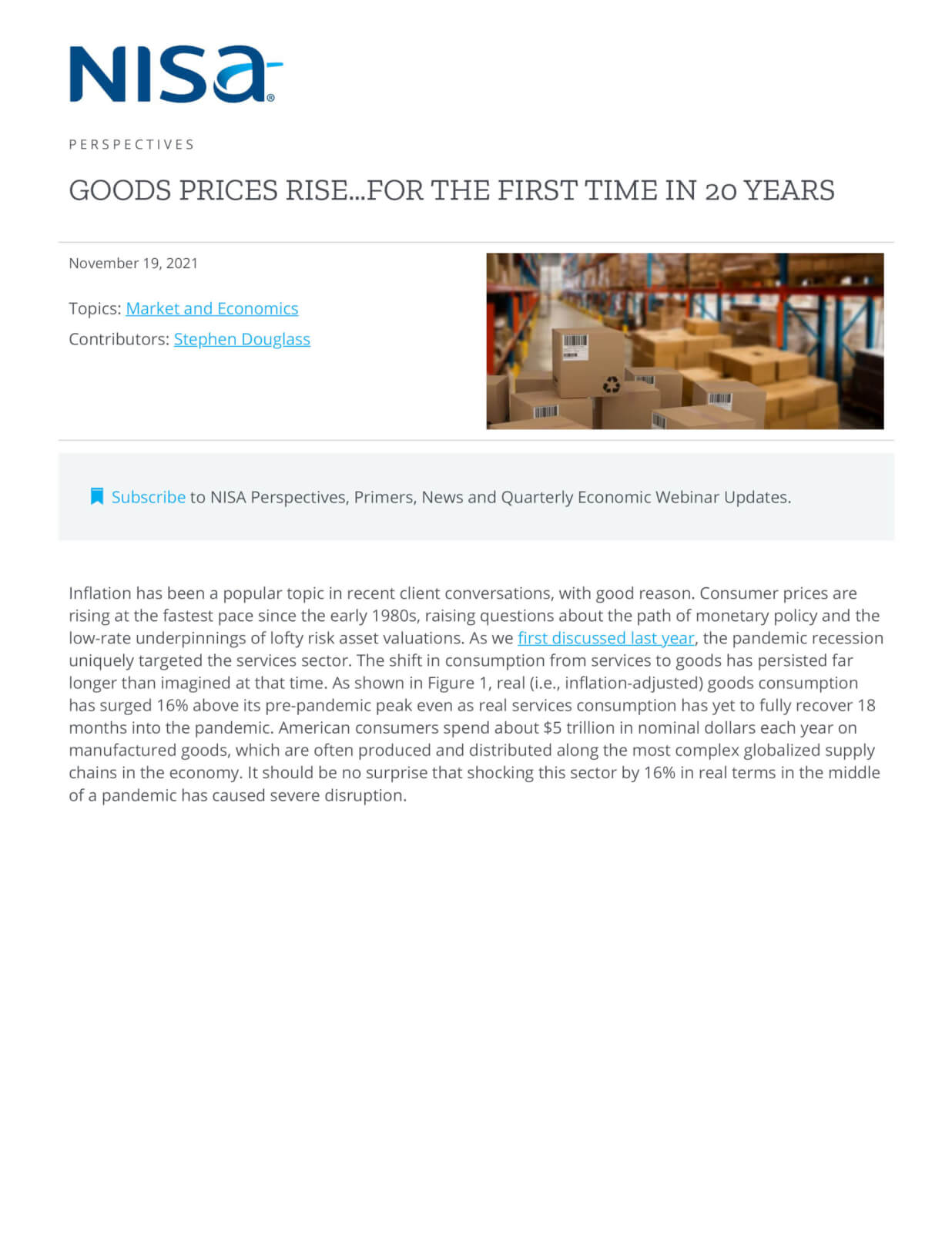 Goods Prices Rise For The First Time In Years NISA Investment Advisors, LLC