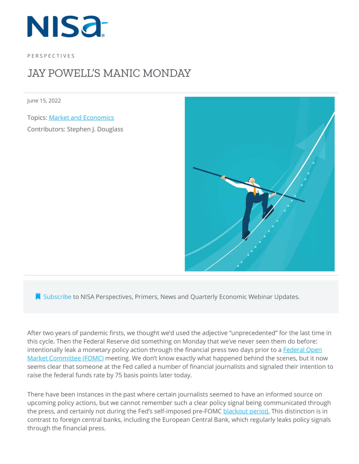 Jay Powells Manic Monday NISA Investment Advisors LLC