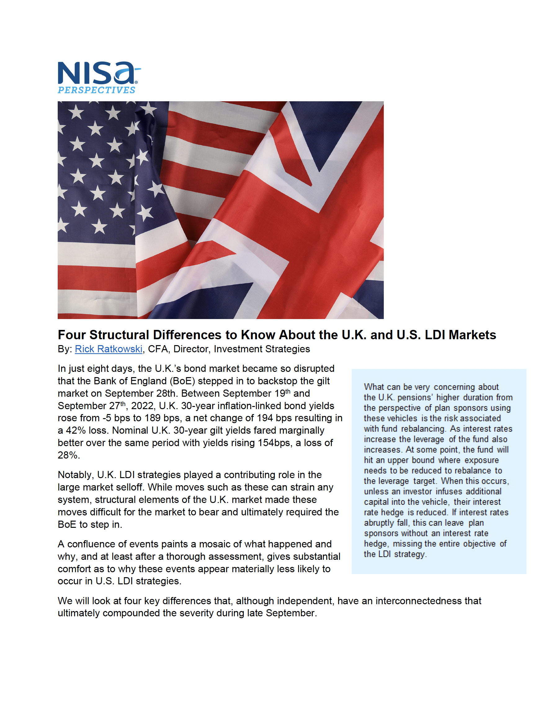 NISA Perspectives Four Structural Differences To Know About The U.K. And U.S. LDI Markets