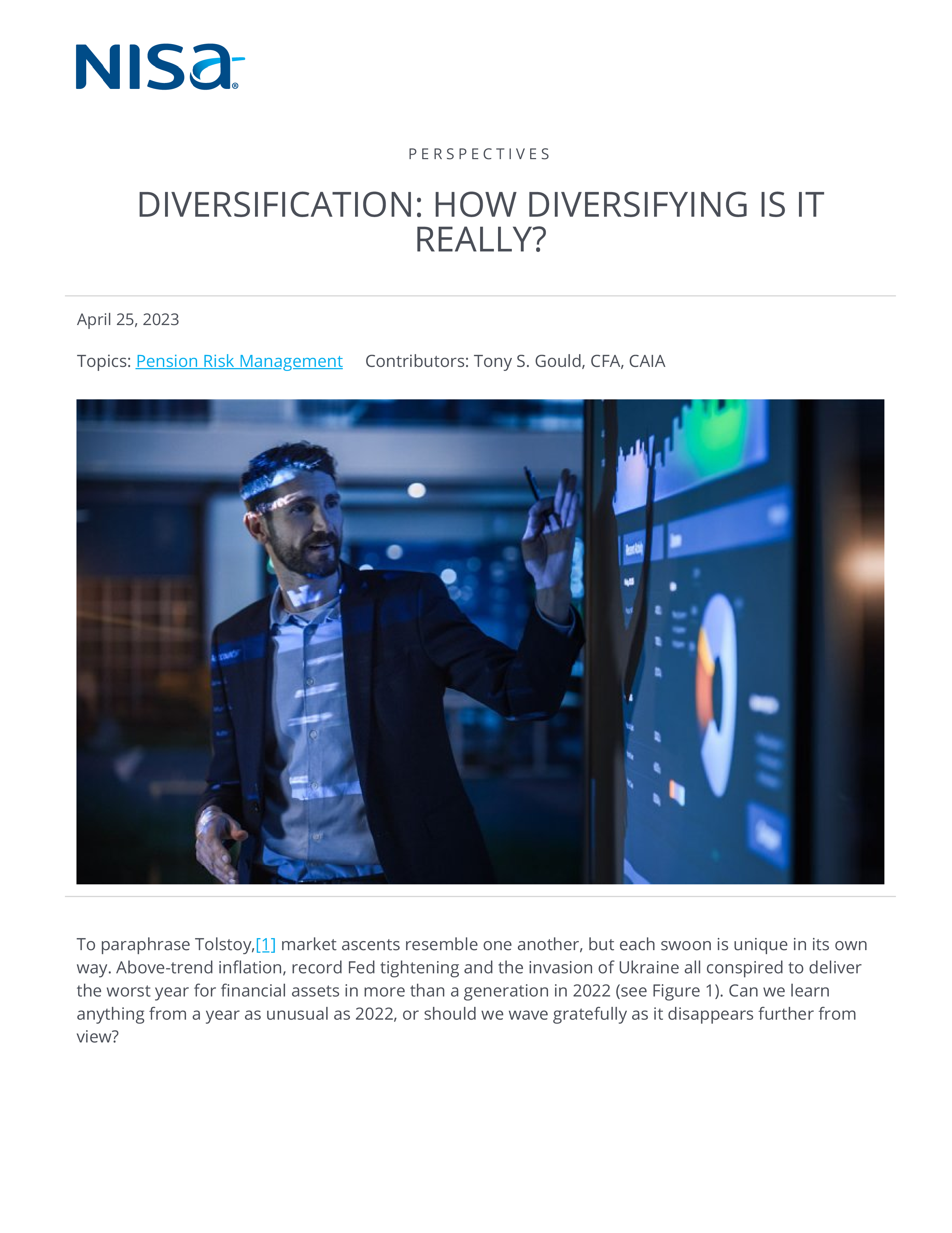 Diversification How Diversifying is it Really NISA Investment Advisors LLC