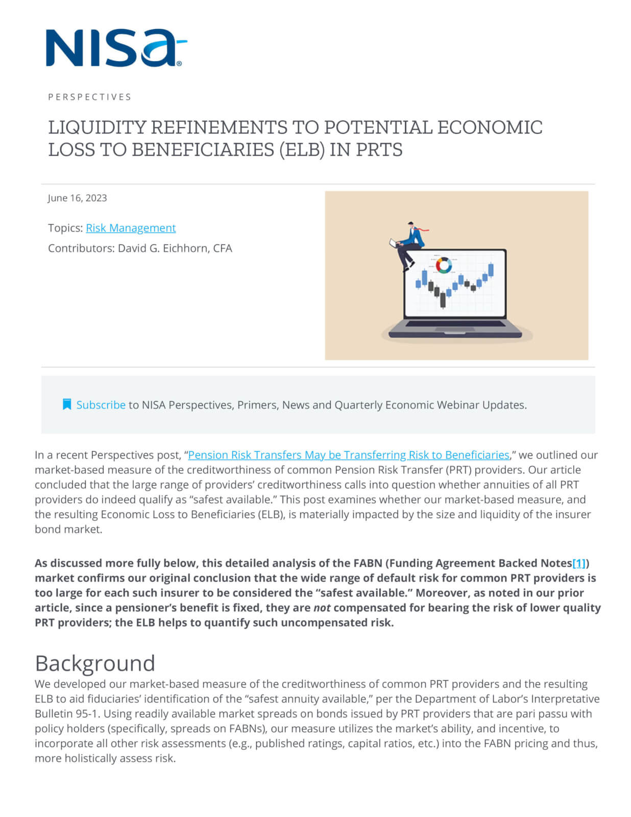 Liquidity Refinements to Potential Economic Loss to Beneficiaries (ELB) in PRTs NISA Investment Advisors, LLC