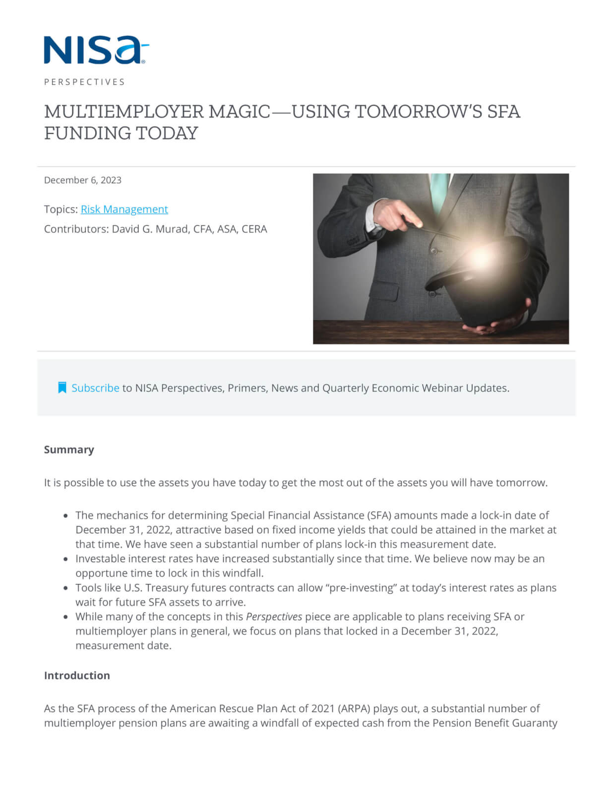 Multiemployer Magic—Using Tomorrow’s SFA Funding Today