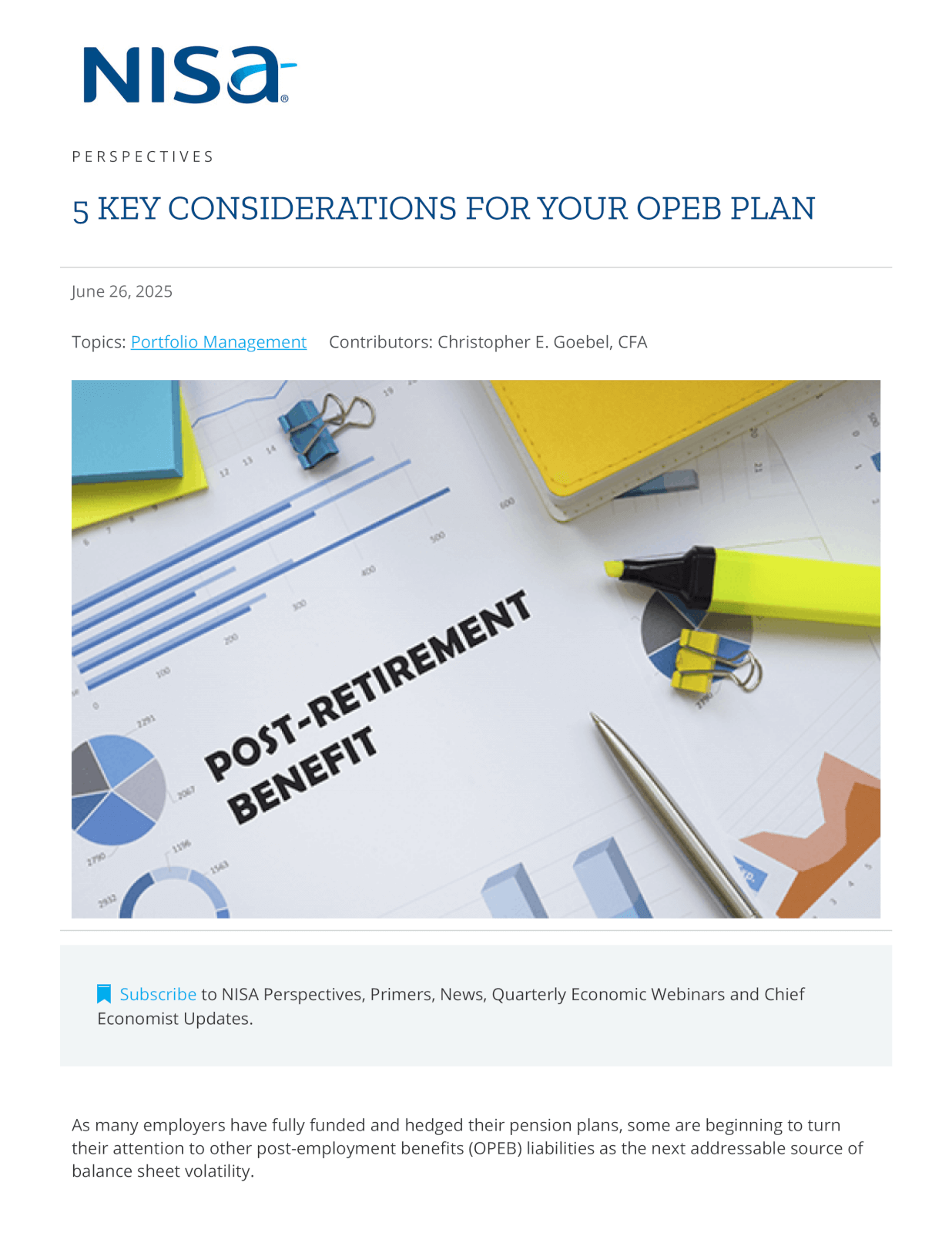 Key Considerations for Your OPEB Plan NISA Investment Advisors, LLC